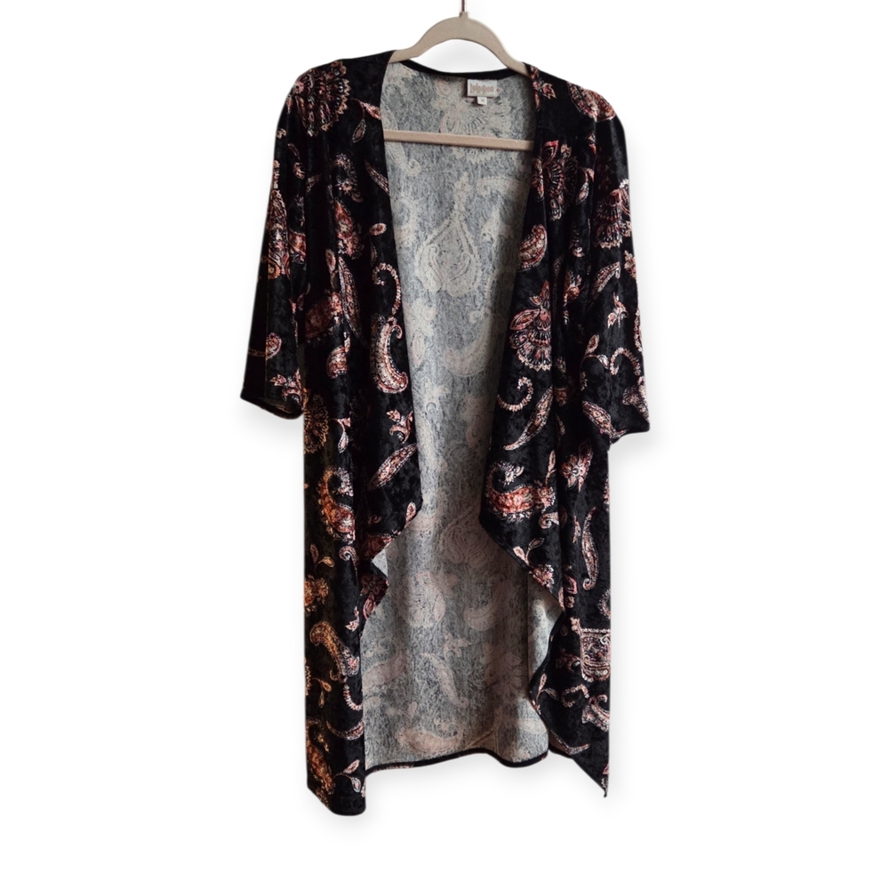 LuLaRoe Velvet Black and Pink Paisley Duster